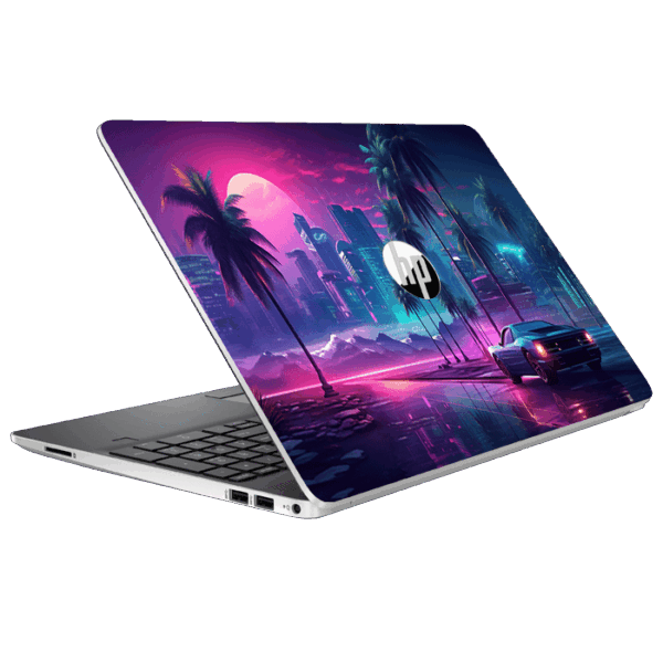 HP Folio G1 sunset synthwave sports car skin